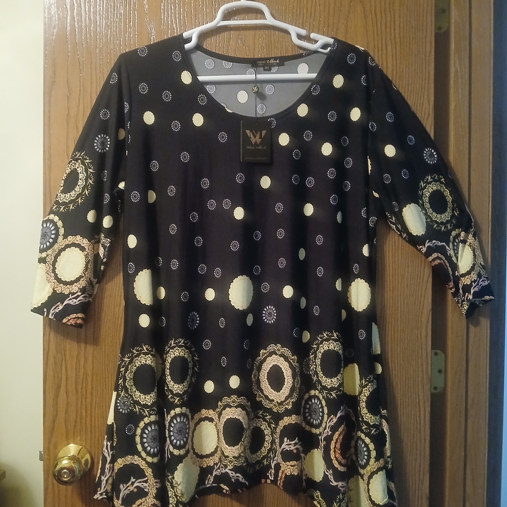 White Mark Black & Cream Patterned Scoop Neck Women's Top